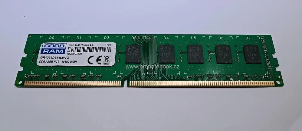 GOODRAM 2GB GR1333D364L9/2G 240Pin DIMM DDR3, 1.5V, 2Rx8, non-ECC, CL9, PC3-10600, 1333MHz SKLADEM