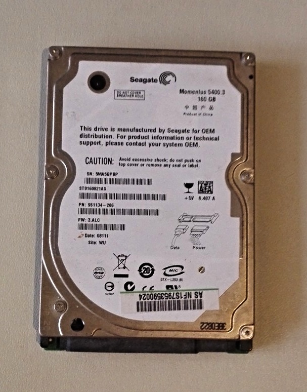 Seagate Momentus 5400.3 160GB, 2,5", SATAII, 8MB, 5400RPM, ST9160821AS