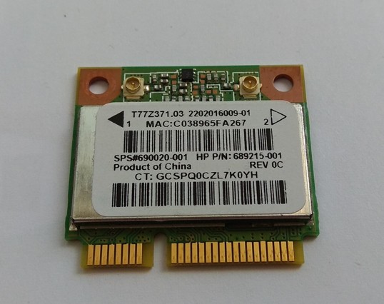HP RT3290 802.11bgn mini PCI-E WiFi bluetooth card 690020-001, T77Z371.03