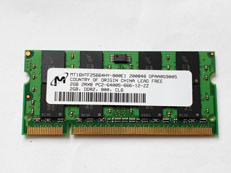 Micron 2GB MT16HTF25664HY-800E1 200Pin SO-DIMM DDR2, 1.8V, 2Rx8, non-ECC, CL6, PC2-6400S, 800MHz