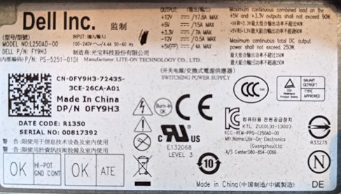 Originální OEM Dell Optiplex 390 790 990 3010 Power Supply 250W L250AD-00 0FY9H3 SKLADEM