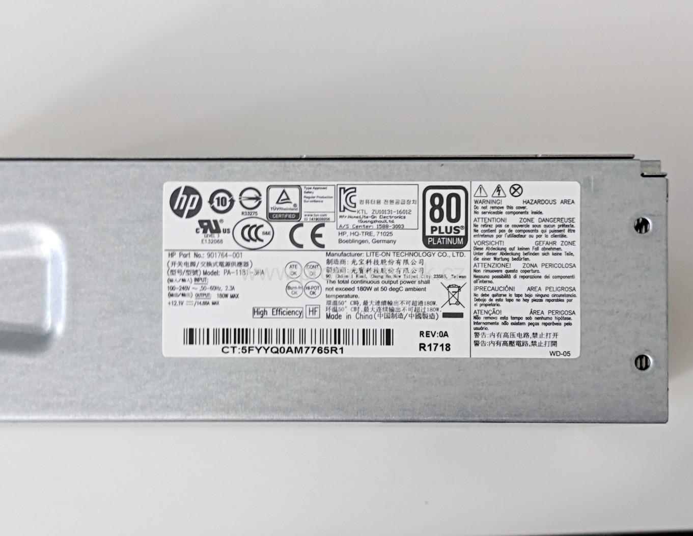 Originální OEM HP ProDesk 600 G3 SFF PA-1181-3HA 180W 901764-001, 1588-3003 4-pin 180W 80 PLUS PLATINUM SKLADEM